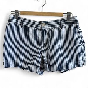 Cynthia Rowley Blue and White pinstripes 100% Linen Lightweight Bermuda Shorts